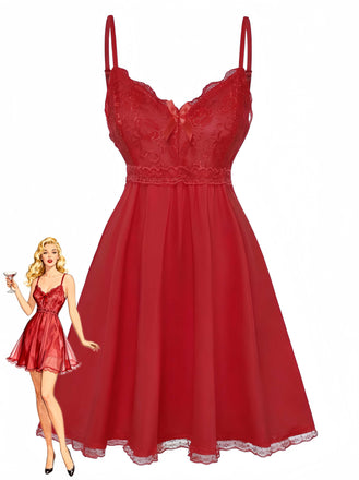 1940er Spaghetti Träger Spitze Bogen Nachthemd