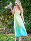 40er Kleid mit Ombre, Neckholder und V-Ausschnitt in Grün