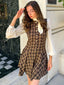 Braun 1960er Plaid Bogen Tie Taste Swing Kleid