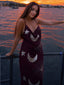 Kaffee 1970er Transparent Celestial Bestickt Pailletten Maxi Cover-Up Kleid