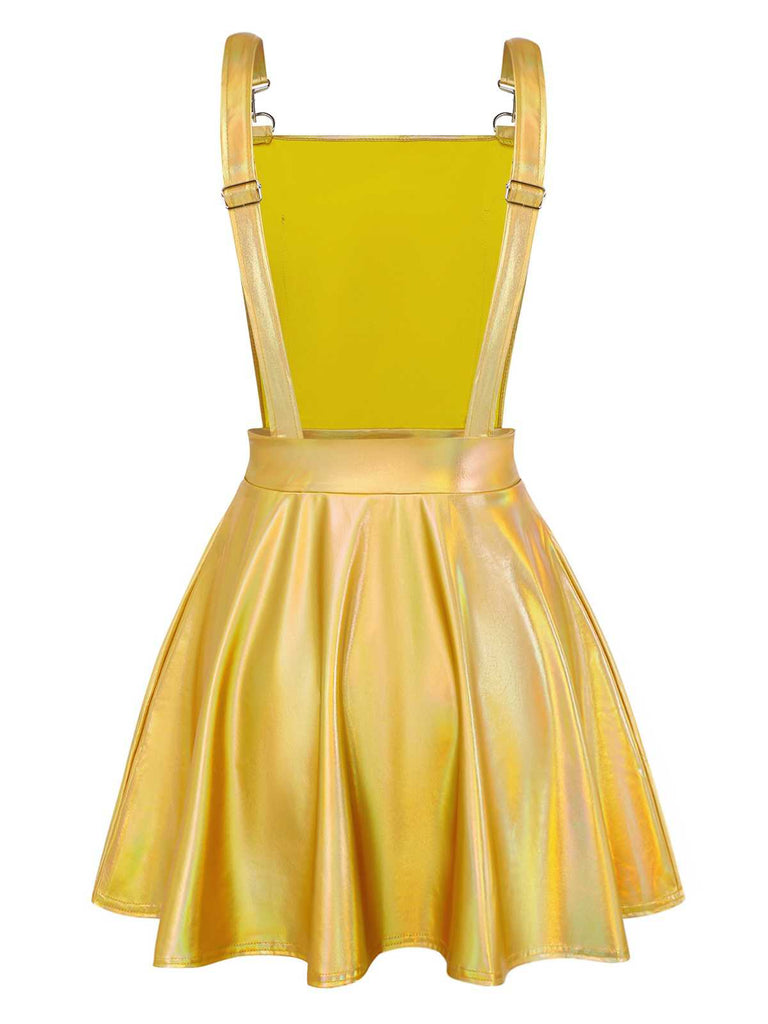 Blau 1970er Metallisch Holographic Suspender Kleid