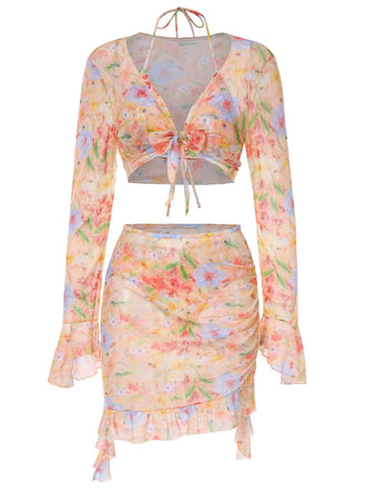 4PCS 1950er Blumen Badeanzug Kleid Set