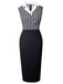 Schwarz 1960er Streifen Patchwork Revers Bleistiftkleid