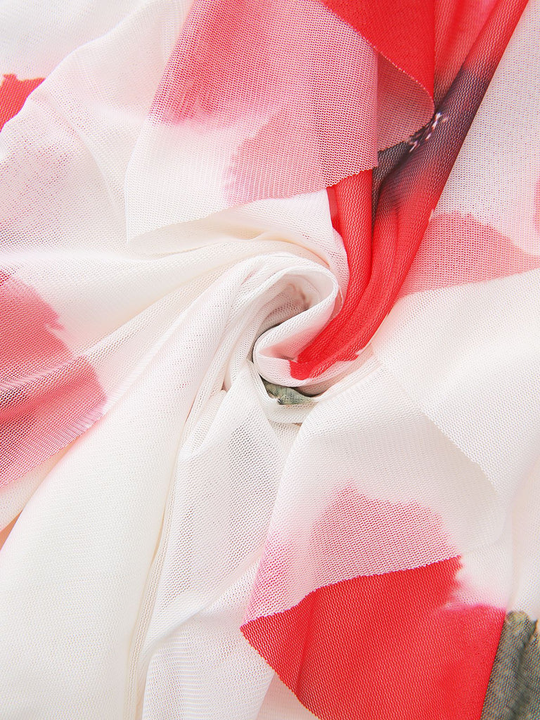 Rot 1960er Halter Unregelmäßig Saum Babydoll Kleid