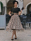 Beige & Schwarz 1950er Patchwork Polka Dots Swing Kleid