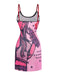 Rosa 2000er Slip Spitze Besatz Comic Druck Kleid