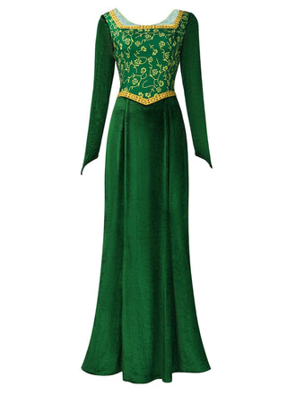 Grün 1930er Shrek im Mittelalterlichen Stil Stickerei Kleid