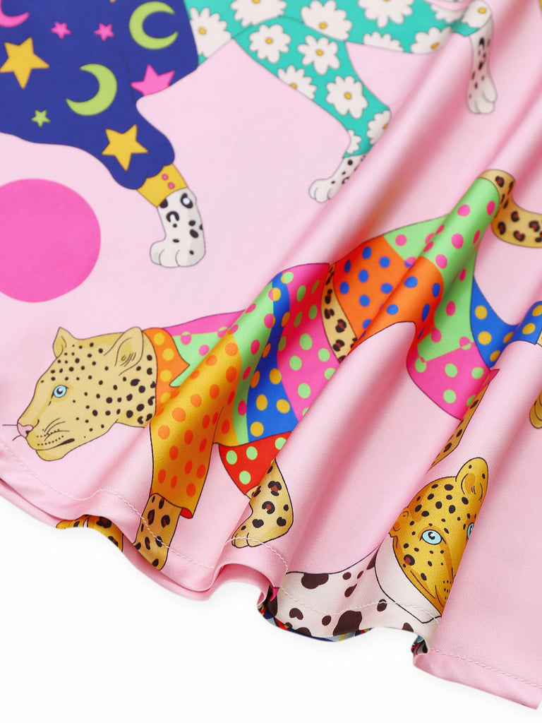 Rosa 1970er Gepard Muster Satin Slip Nachthemd