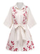 Beigefarbener Jumpsuit mit botanischem Muster im Stil der 1950er Jahre mit Gürtel, Größe 2