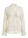 Beige Bluse mit Spitzenausschnitt im Stil der 1960er Jahre – Vintage-Mode, Retro-Stil