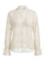 Beige 1960er Spitze Cutout Shirt Bluse