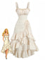 Beige 1980er Uni Rüschensaum Trägerkleid