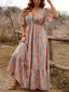 [Übergröße] 1970er Boho Paisley V-Ausschnitt Flatterärmel Maxi Kleid