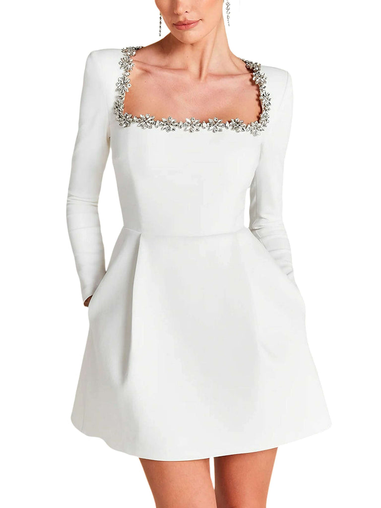 Rot 1960er Samt Diamant Quadrat Hals Kleid