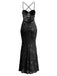 Das Meerjungfrauen-Abendkleid in Schwarz mit passender floraler Spitzenstickerei.