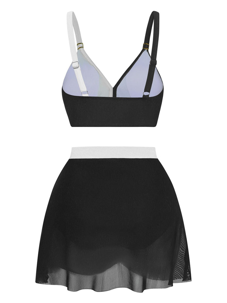 1950er Kreuzrücken Gerafft Netz Bikini Set