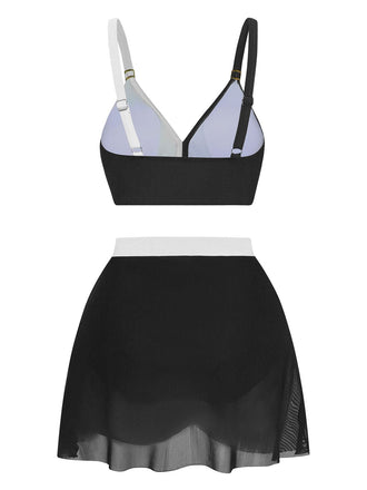 1950er Kreuzrücken Gerafft Netz Bikini Set
