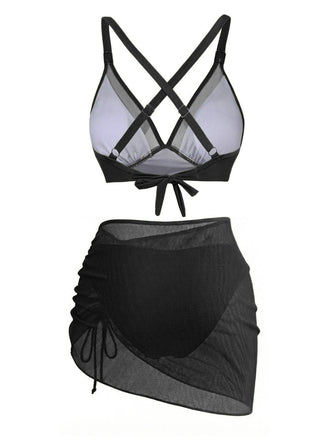 Rückseite: 3-teiliges Bikini-Set aus den 1950er Jahren mit massiven Metallknöpfen, Vintage-Charme, perfekt für Liebhaberinnen von Vintage-Mode