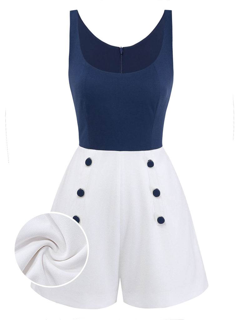 Blau 1940er Farbblock U-Ausschnitt Romper