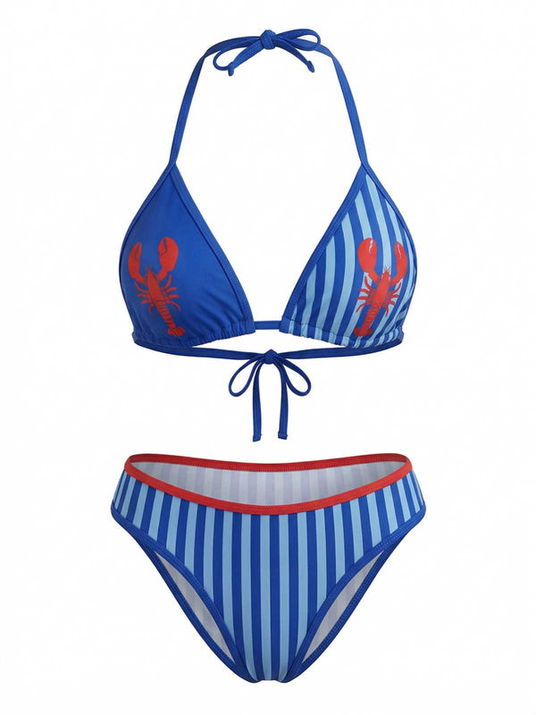 Hummer Rot Blau 1960er Hummer Print Streifen Triangle Bikini Set – retro stage-German