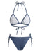 Blau 1970er Imitiert Denim Halter Ösen Bikini Set