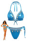 Blau 1980er Metallic Muschel Halter Bikini Set