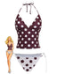 Braun 1940er Polka Dot Tiefer-V Halter Tankini Set