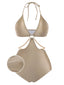 [Vorverkauf] Braun 1970er Halter Cutout Einteiliger Badeanzug