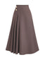 Braun 1980er Hohe Taille Knopf Plissiertes Rock