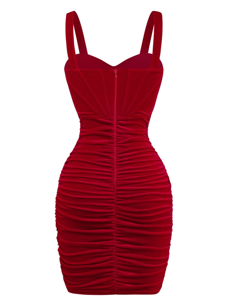 [Vorverkauf] 80er Samt-Korsett-Minikleid mit Raffungen und Herz-Ausschnitt