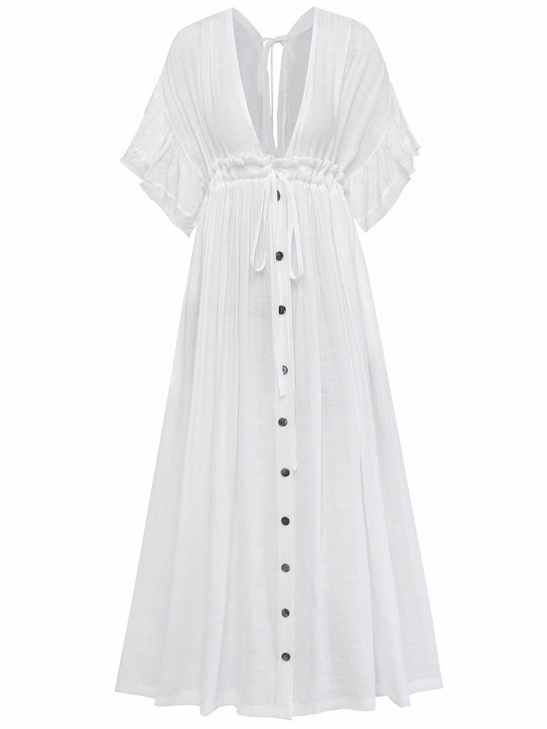 1930er Solide V-Ausschnitt Viskose Noppen Strand Cover-Up