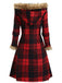 1940er Plaid Toggle Kunstpelzbesatz Hooded Mantel