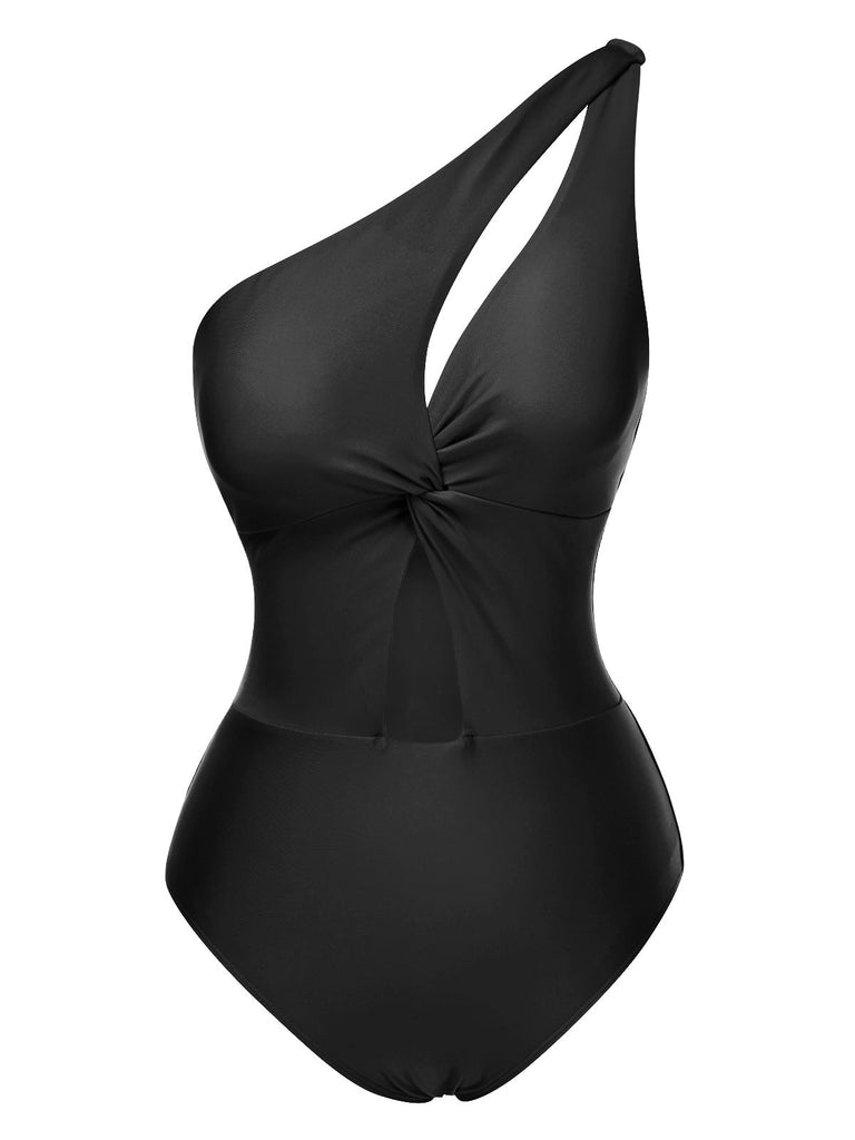 1930er Eine Schulter Hohl Solide Badeanzug