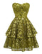 Chartreuse 1960er Pailletten Abend Party Mini Kleid