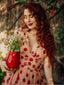 Rosa 1950er Erdbeer Netz Swing Kleid