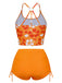 Orange 1960er Blumen Rückenfrei Bikini Set