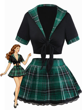 1980er Sexy Schnürung Karo Pyjama Set