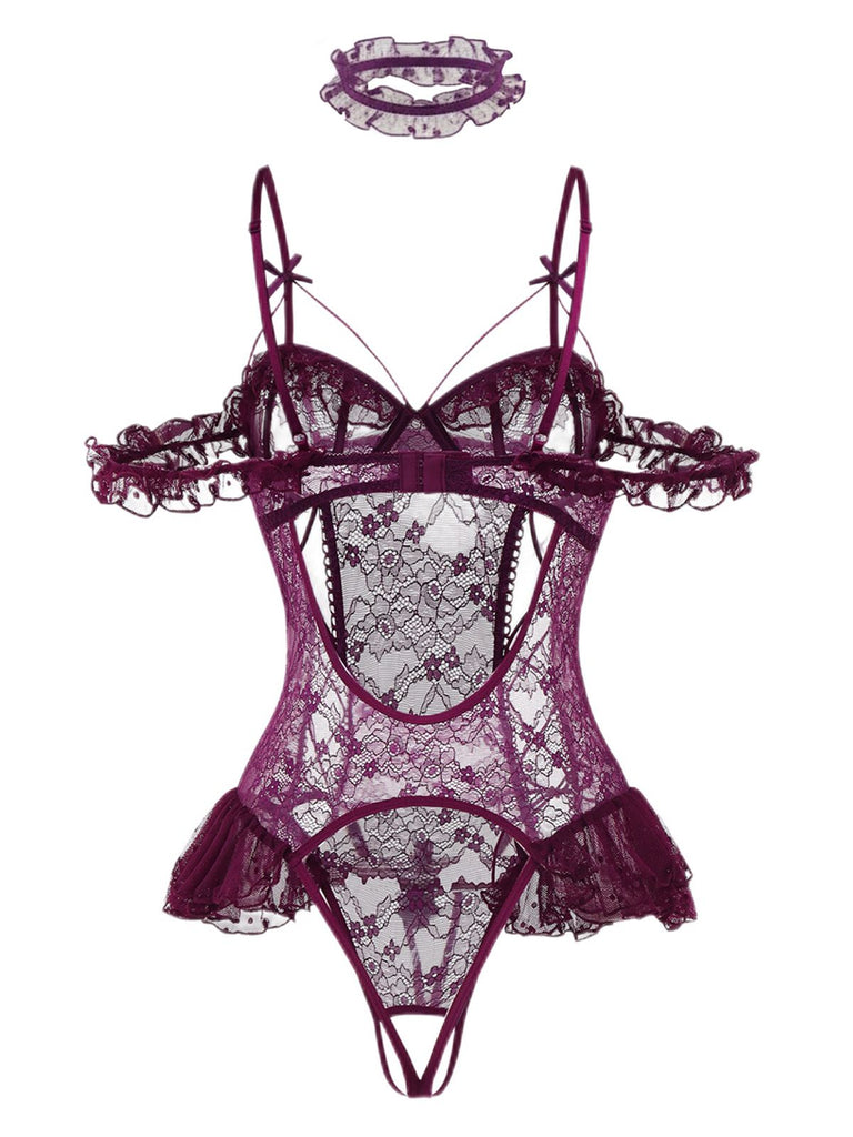 1980er Solide Spitze Durchsichtig Body Nachthemden