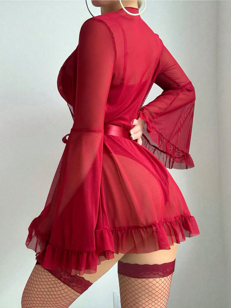 [Vorverkauf] 1960er Solide Transparent Spitze Patchwork Nachtwäsche Set