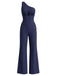 Dunkelblau 1930er Cutout Streifen Einseitig Jumpsuit