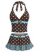 [Vorverkauf] Dunkelbraunes Tankini-Set mit Polka-Dots aus den 1950er Jahren
