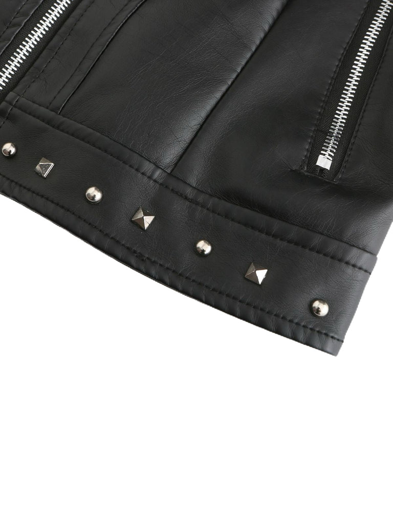 1940er Solide Nietenbesetzter Stehkragen Leder Jacke