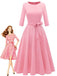 1940er Solide Passform Bogen 3/4 Ärmel Swing Kleid