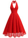 [Vorverkauf] 1950er Solide Halter V-Ausschnitt Netz Rückenfrei Kleid