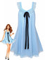 Blau 1960er Solide Bogen Rückenfrei Spitze Babydoll Kleid