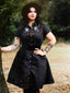 Schwarz 1940er Baumwolle Blumen Besticktes Westlicher Stil Kleid