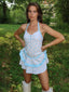 Blaues 40er Badekleid mit Polka-Dots und Neckholder