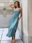 Oasenfarbenes 70er Boho-Maxikleid mit Spaghettiträgern