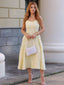 Gelb 1950er Blumen Jacquard Strukturiert Spaghetti Träger Midi Kleid