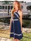 Marineblau 1950er Neckholder Rockabily Swing Kleid